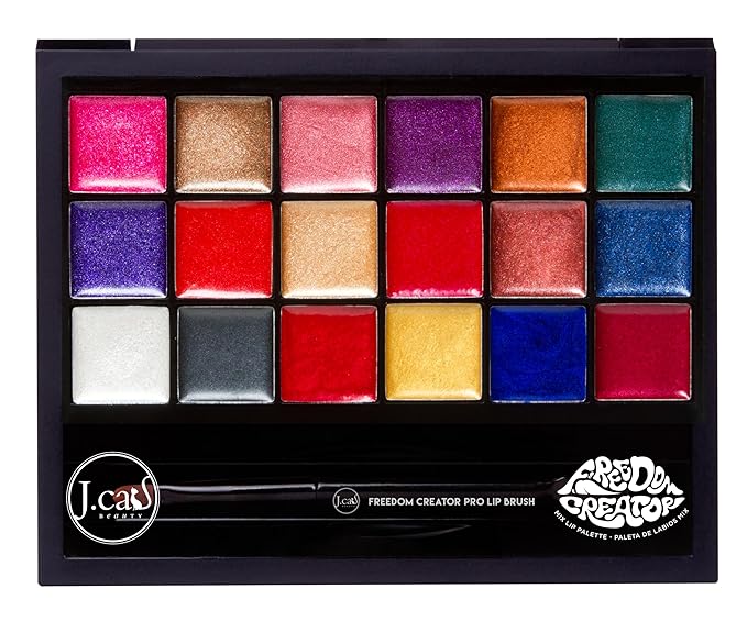 J.CAT BEAUTY Freedom Creator Lip Palette with 18 Versatile Shades for Personalized Lip Colours, Shimmery Pigmented Shades for Soft and Bold Looks, Freedom Shimmer
