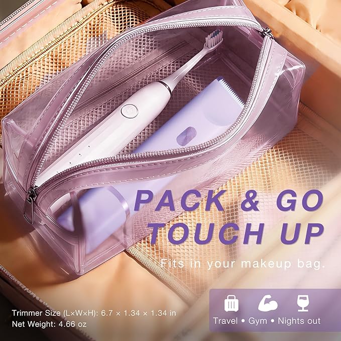Bikini Trimmer for Women, Dual-Ended Electric Razor Personal Shaver for Bikini Line & Pubic Hair, Waterproof USB-C Rechargeable Body & Face Trimmer for Underarms & Legs (Lavender)