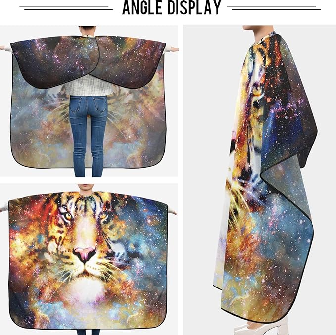 visesunny Tiger Galaxy 3D Print Barber Cape Anti-Static Hair Cutting Cape with Snap Closure Professional Salon Polyester Cape Barber Water-Resistant Hairdressing Cape Adjustable Snap for Hairstylists