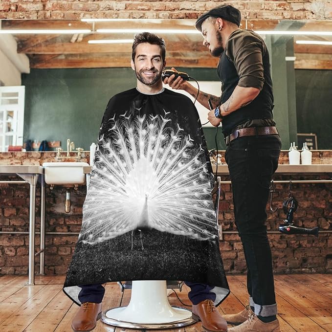 visesunny Professional Barber Cape Peacock Black Polyester Hair Cutting Salon Cape Apron Water and Stain Resistant Shaving Cloth Beard Shaving Bib Hairdressing Cape Anti-Static Haircut