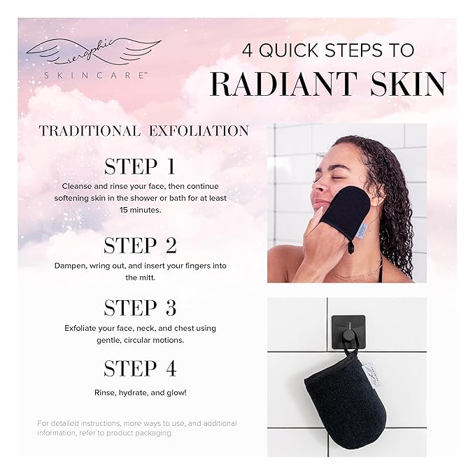 Seraphic Skincare Premium Exfoliating Facial Mitt (2pc) – Dual-Sided Face Scrubber Exfoliator & Dead Skin Remover, Makeup Remover for Gentle Cleansing & Exfoliation – Korean Face Exfoliating Glove