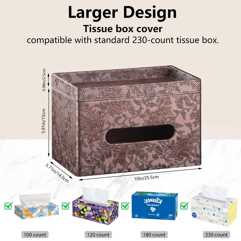Fanousy Large Tissue Box Cover Rectangle with Tray on Top, PU Leather Facial Tissue Holder with Storage, Fits 230-Count Family Size Kleenex, Modern Nightstand Organizer for Bathroom Office Home Decor