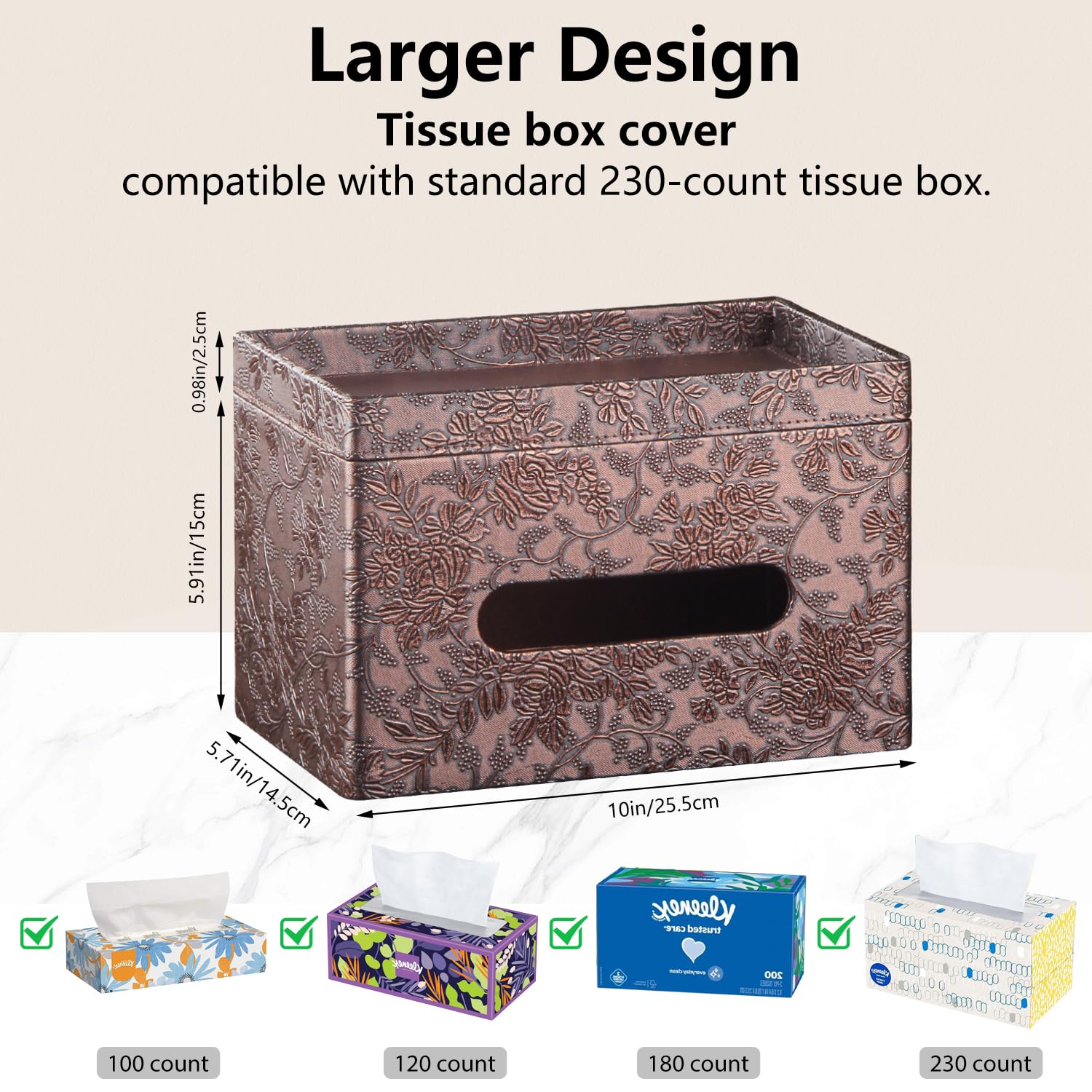Fanousy Large Tissue Box Cover Rectangle with Tray on Top, PU Leather Facial Tissue Holder with Storage, Fits 230-Count Family Size Kleenex, Modern Nightstand Organizer for Bathroom Office Home Decor