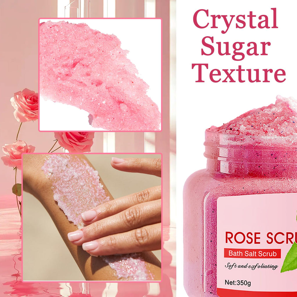 Rose Body Exfoliator, Deep Cleaning Exfoliating Body Scrub, Moisturizing Nourishing Salt Rose Body Scrub, 350 g