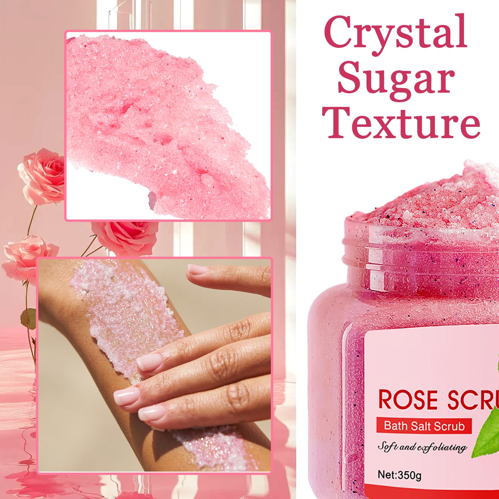 Rose Body Exfoliator, Deep Cleaning Exfoliating Body Scrub, Moisturizing Nourishing Salt Rose Body Scrub, 350 g