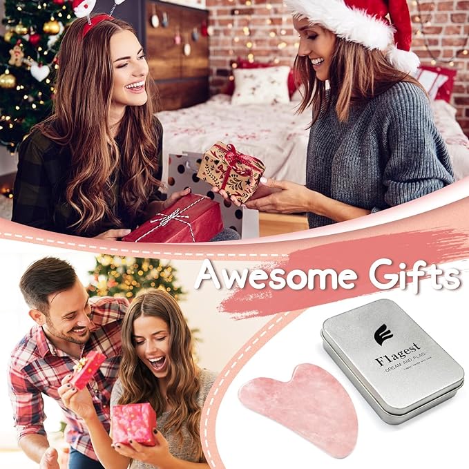 Flagest Rose Quartz Gua Sha Facial Tool, 100% Genuine Guasha Stone