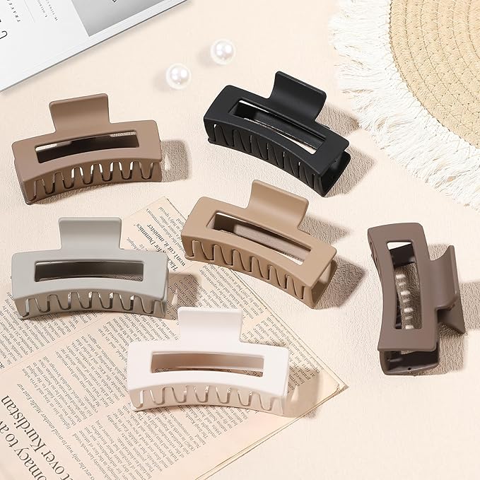 Sisiaipu 3.5 Inch Medium Hair Claw Clips 6 Pack Hair Clips for Women Square Rectangle Claw for Hair Banana Jaw Clips Hair Accessories for Girls -Regular