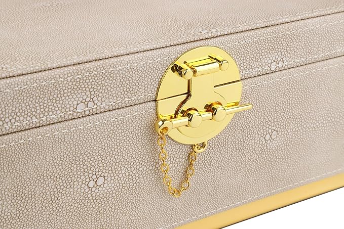 HofferRuffer Elegant Faux Leather Decorative Box, Storage Jewelry Box Organizer, Large Dresser Cosmetic Organizer Holder, Classic Jewelry Accessory Organizer, 11x8x4.8 inches (Light Grey)