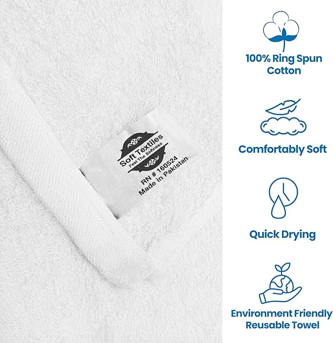 White Salon Towels - 16 x 27 Inch Soft Cotton Hand Towels for Hair Stylists, Barbers & Spas - Quick Dry, Durable Towel for Facial, Pedicure, Manicure & Massage Use - Pack of 12