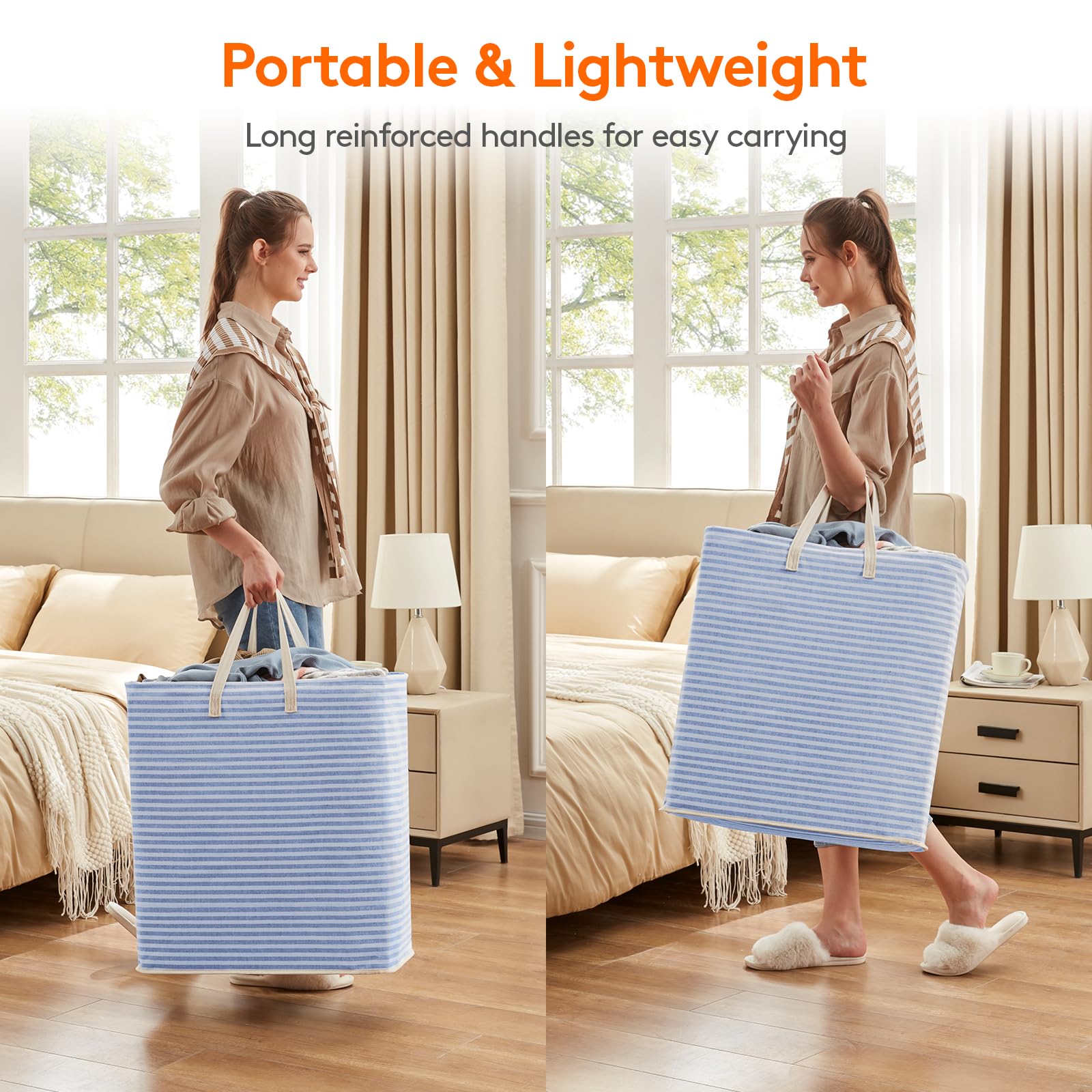 Lifewit 2 Pack Laundry Basket 100L Each, Collapsible Clothes Hamper with Reinforced Handles, Freestanding Waterproof Design for Bedroom and Laundry Room, Blue 200L Total