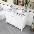 Montary 42" Bathroom Vanity with 43" Artificial Marble Black White Top, Modern Stylish MDF Bathroom Storage Cabinet, Vanity Set with 2 Doors and One Large Divided Drawer, White (Three Holes)