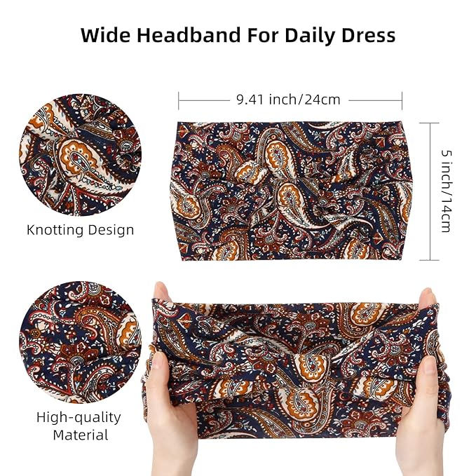 Huachi Wide Headbands for Women Black Stylish Head Wraps Boho Bandeau Thick Hairbands Large No Slip African Sport Yoga Workout Turban Headband Hair Accessories (Pack of 4)