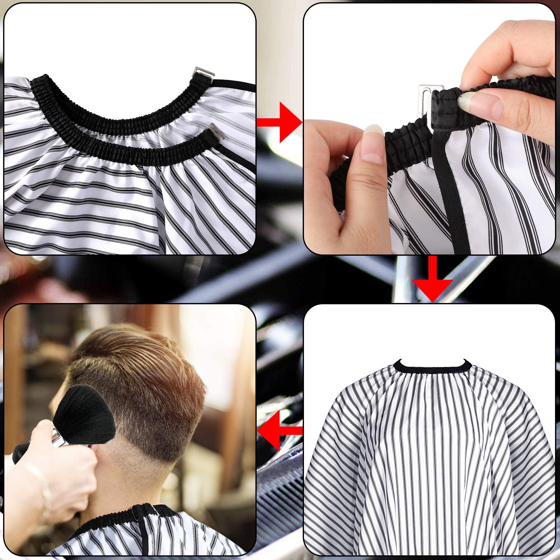 FEBSNOW Professional Hair Cutting Cape with Neck Duster Brush, Salon Barber Cape, Hair Cutting Accessories (Stripe)…