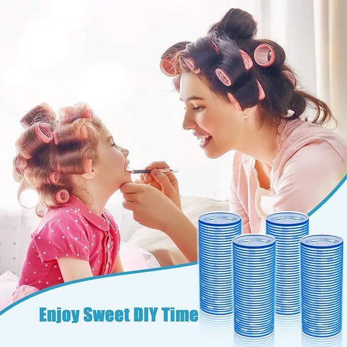 WILLBOND 4 Pcs Long Hair Rollers for Bangs Aluminum Core Curlers Thermal Self Grip Roller for Long and Medium Hair Women Hairstyle(4.7 x 2 Inch,Blue)