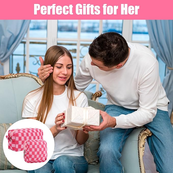 2 Pcs Sanitary Napkin Storage Bag, Zipper Checkered Sanitary Pouch Period Bags, Portable Tampon Pad Pouch Pad Bag for Women Travel Daily, Reusable Period Bag for Teen Girls for School Women Pink