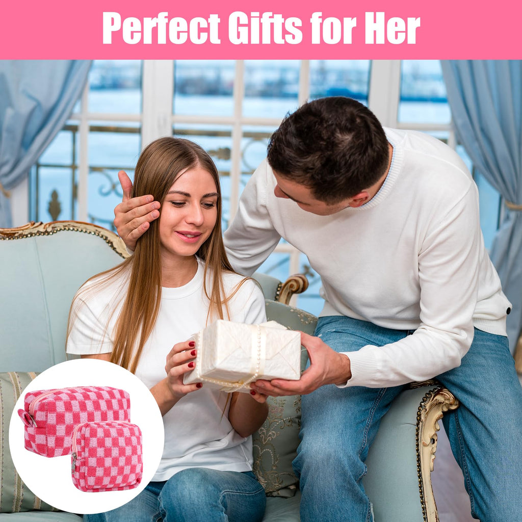 2 Pcs Sanitary Napkin Storage Bag, Zipper Checkered Sanitary Pouch Period Bags, Portable Tampon Pad Pouch Pad Bag for Women Travel Daily, Reusable Period Bag for Teen Girls for School Women Pink