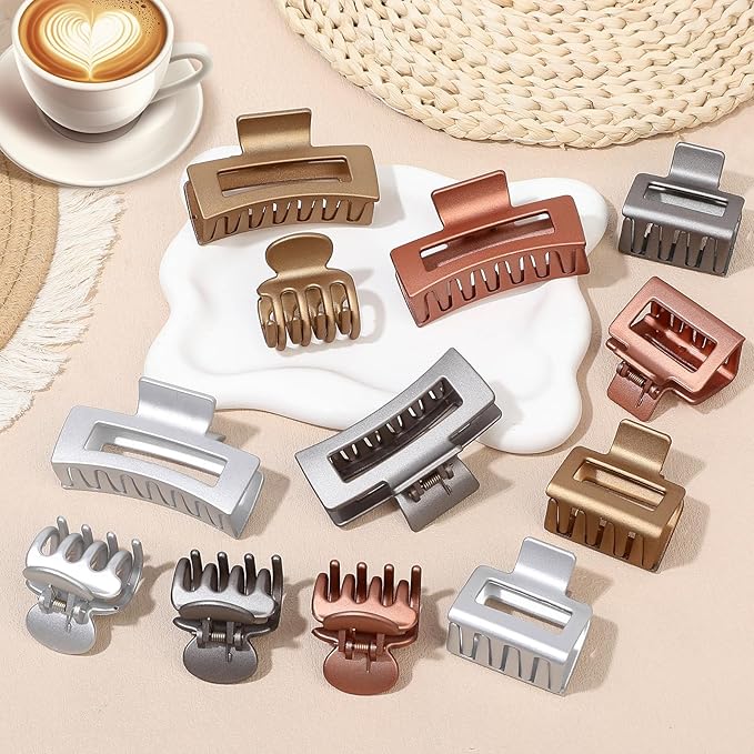 SMKSL 3 Styles Hair Clips for Women Small Medium Big Claw Clips for Thin Thick Hair 12 Pcs Hair Claw Clips Hair Clips Combination Hair Accessories for Women (Metallic Glitter)