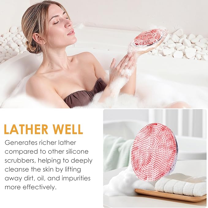 INNERNEED Magnetic Silicone Body Scrubber, Hygienic Shower Brush, Red