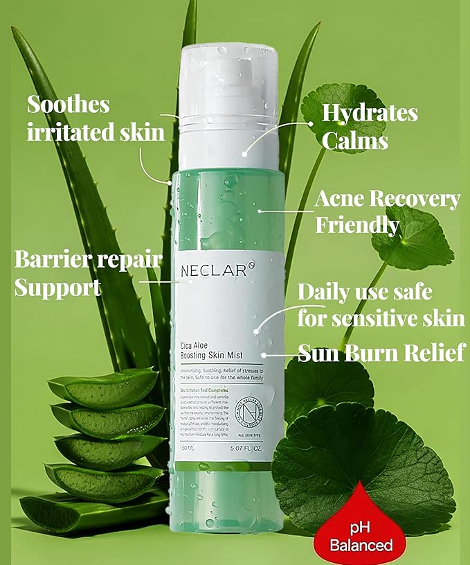 CICA Aloe Hydrating Toner Spray for Face - pH Balanced Calming Facial Mist - Aloe Vera and Centella Asiatica - for Acne Prone and Sensitive Skin - Korean Skincare for Redness, Dryness