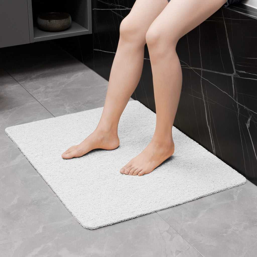 HITSLAM Shower mat Non Slip, 24 x 32 Inch Bathtub Mat Non Slip with Drain, Soft PVC Loofah Shower Bath Mat for Tub, Quick Drying Bathroom Shower Mat, White