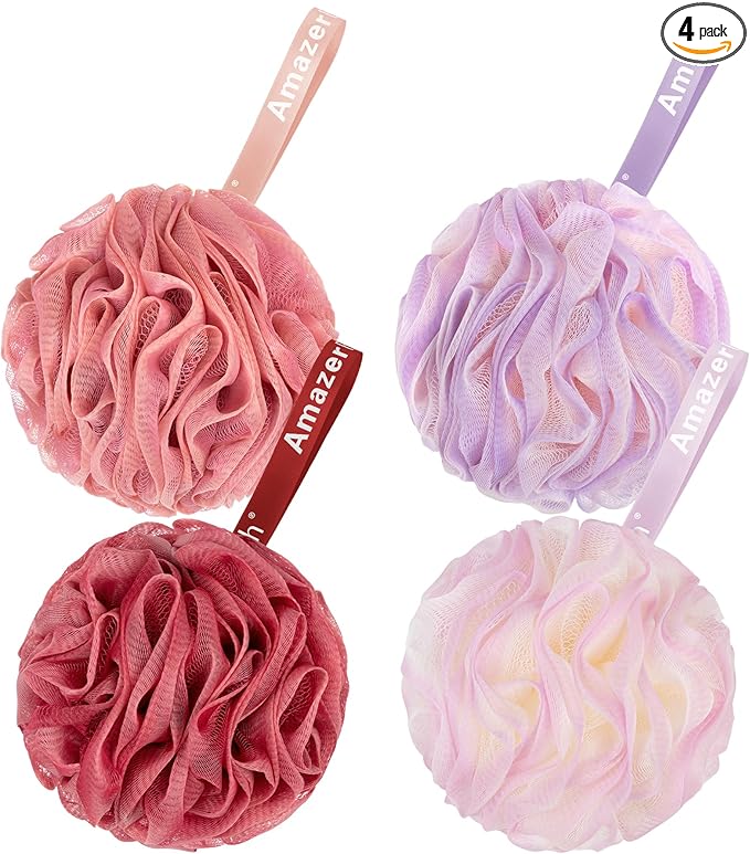 AmazerBath Loofah Sponge 75g/Piece, Exfoliating Bath Sponge Body Scrubber - Loofa Set of 4 Flower Color (Large