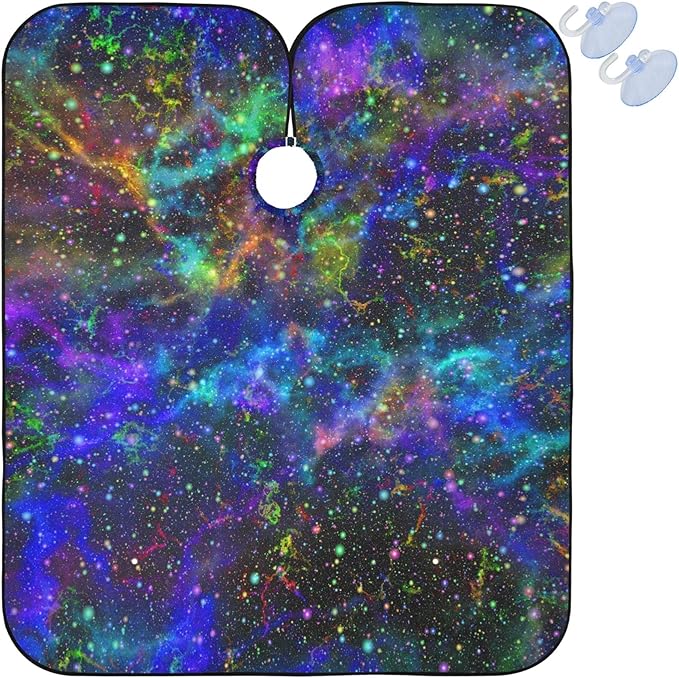 visesunny Barber Cape Abstract Bright Colorful Universe Nebula Night Starry Sky Multicolor Shiny Outer Space Glittering Polyester Hair Cutting Salon Cape Apron Anti-Static Haircut Water-Resistant S