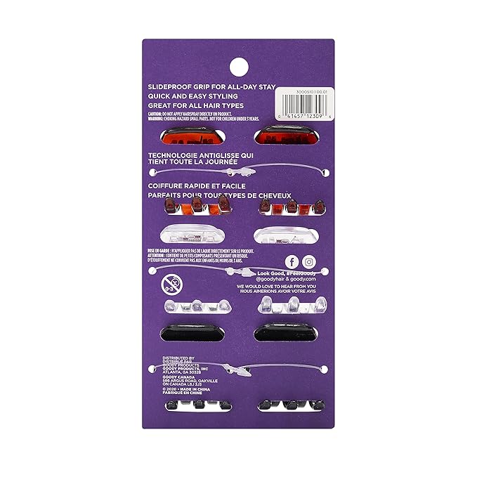 Goody Classic Claw Hair Clips - 6-Count, Clear, Brown and Black - 1/2 Claw Will Gently Keep Hair Secured In Place with a Long Lasting Hold, color may vary