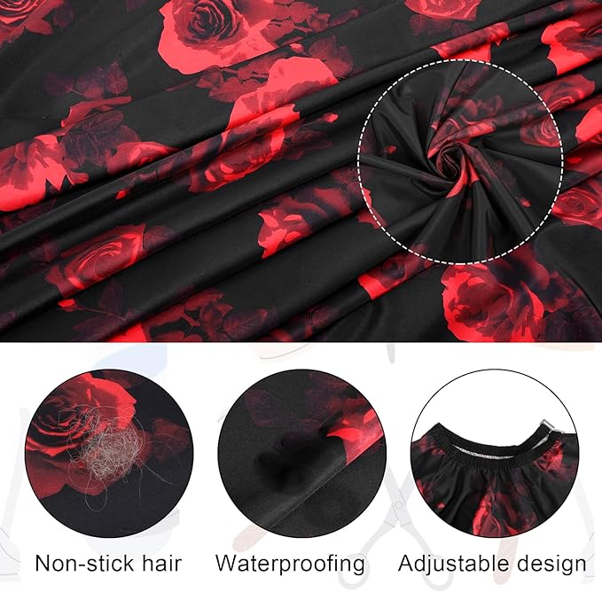 AOZUO Hair Cutting Cape, Hairdresser Apron Salon Cape with Adjustable Elastic Hooks Floral Pattern Barber Cape for Hair Stylist Hair Dye (Red)