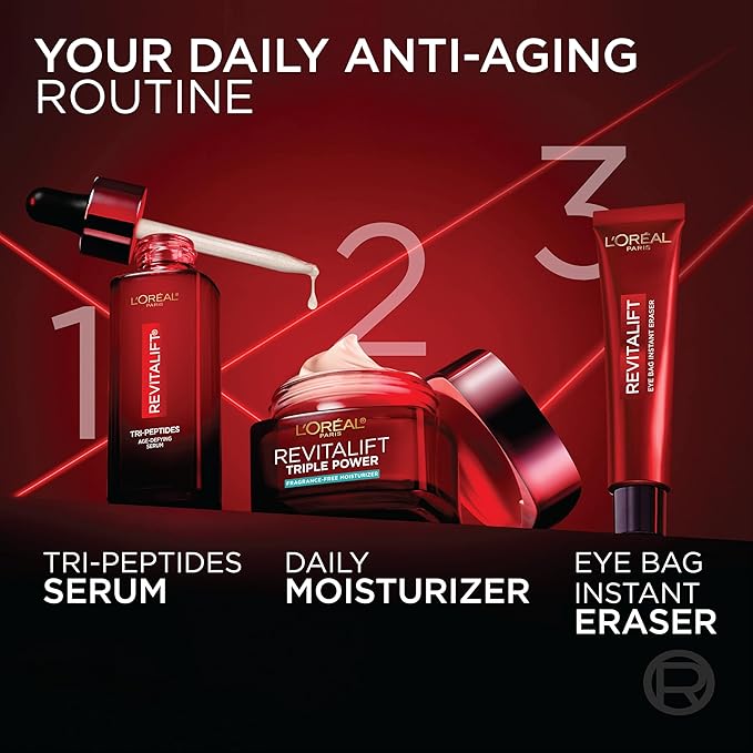 L'Oreal Paris Revitalift Triple Power Anti-Aging Face Moisturizer, Fragrance Free, Pro Retinol, Hyaluronic Acid & Vitamin C to Reduce Wrinkles, Firm & Brighten Skin, 2.55 Oz