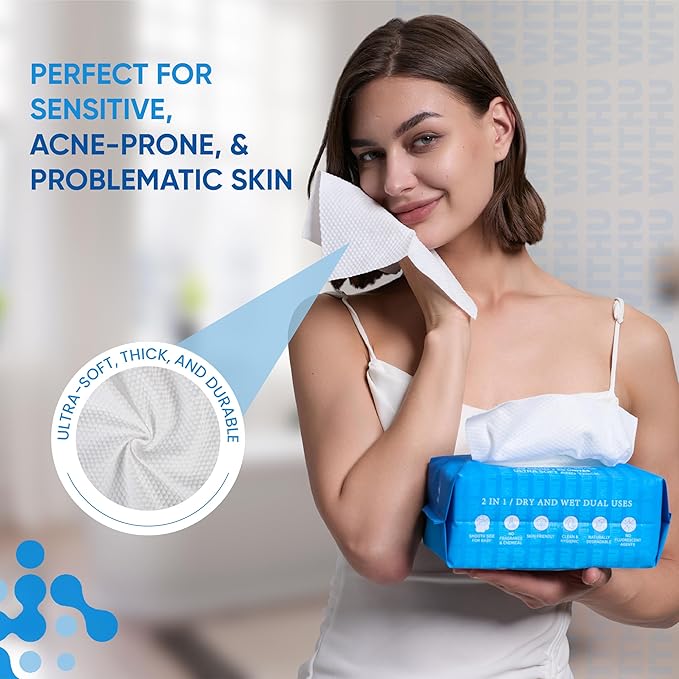 WITHU Disposable Face Towels – Ultra-Soft Biodegradable Face Cleansing Wipe, Makeup Remover Wipes, Facial Cleansing Cloths, Travel Face Towels, Multi-Use Dry Washcloths for All Skin Types, 240 Count