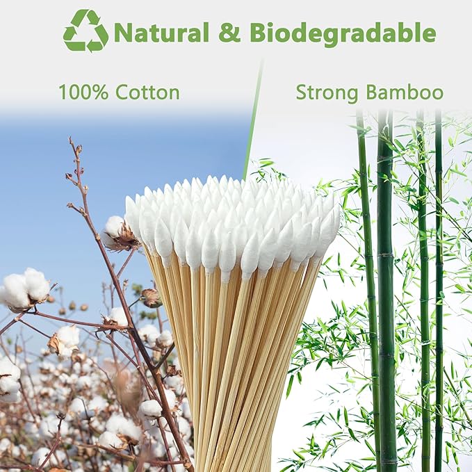 Garrelett 6-Inch Gun Cleaning Cotton Swabs | Pointed Tip Swabs with Bamboo Stick | for Firearm Maintenance, Makeup, Electronics, Crafts | Lint-Free & Reusable Case Included (Pointed Tips (500ct))