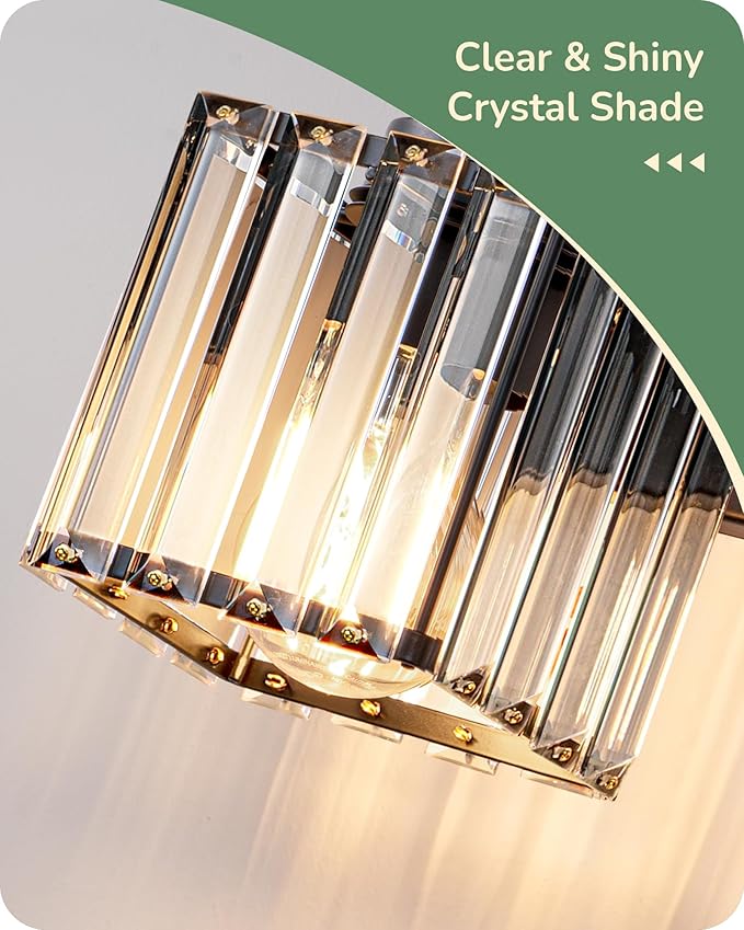 EDISHINE Hardwired Black Crystal Wall Sconces Set of 2, Modern Vanity Light