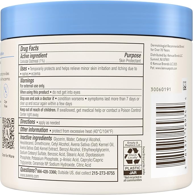 Aveeno Eczema Therapy Nighttime Itch Relief Balm, Colloidal Oatmeal Formula Instantly Soothes Itchy, Eczema-Prone Skin, Moisturizing Balm for Sensitive Skin, Steroid- & Fragrance-Free, 11 oz