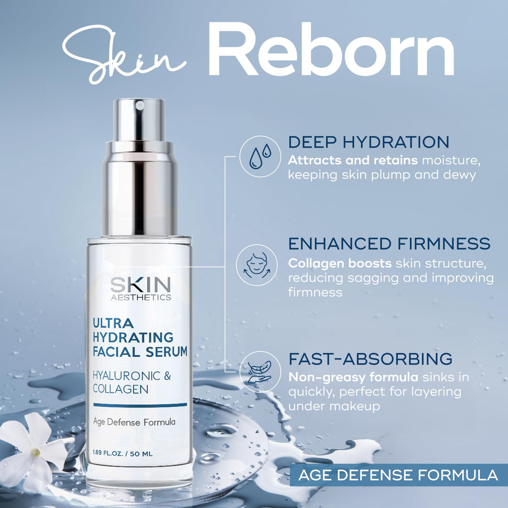 Skin Aesthetics Hyaluronic Acid Serum for Face - Dermatologist Tested - with Collagen for Anti-Aging, Ultra Hydrating, Fine Lines, Wrinkles & Acne Scar Treatment - Clean Beauty, Korean Skincare