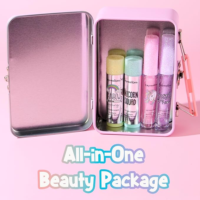 5pc Unicorn Holographic Lip Kit for Kids -Lip Glosses & Balms with Tin–Cute