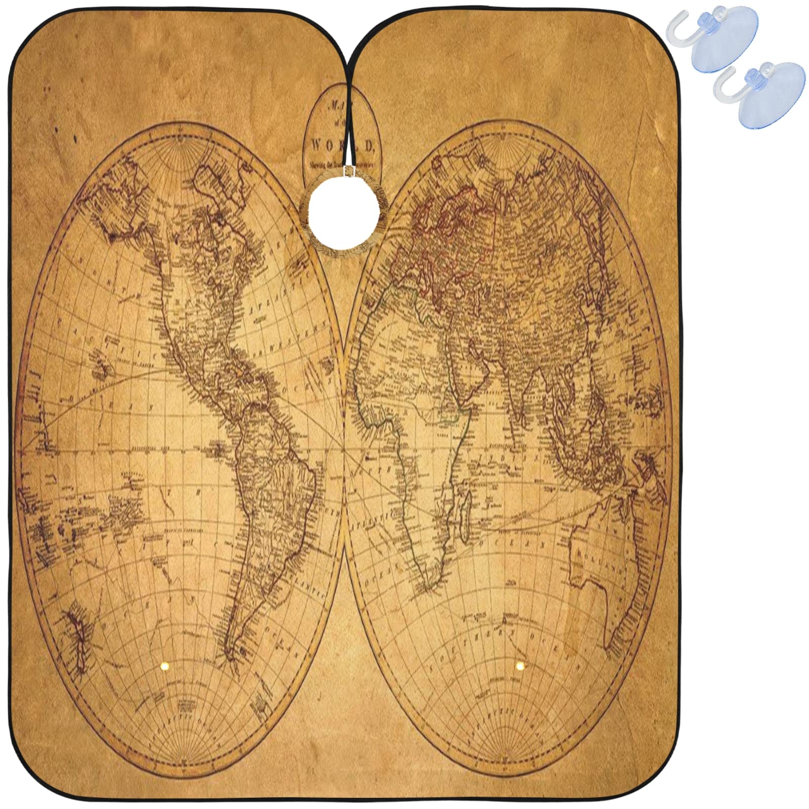 visesunny Barber Cape Retro Style World Map Polyester Hair Cutting Salon Cape Apron Anti-Static Haircut Water-Resistant Shaving Cloth Beard Shaving Bib Hairdressing Cape