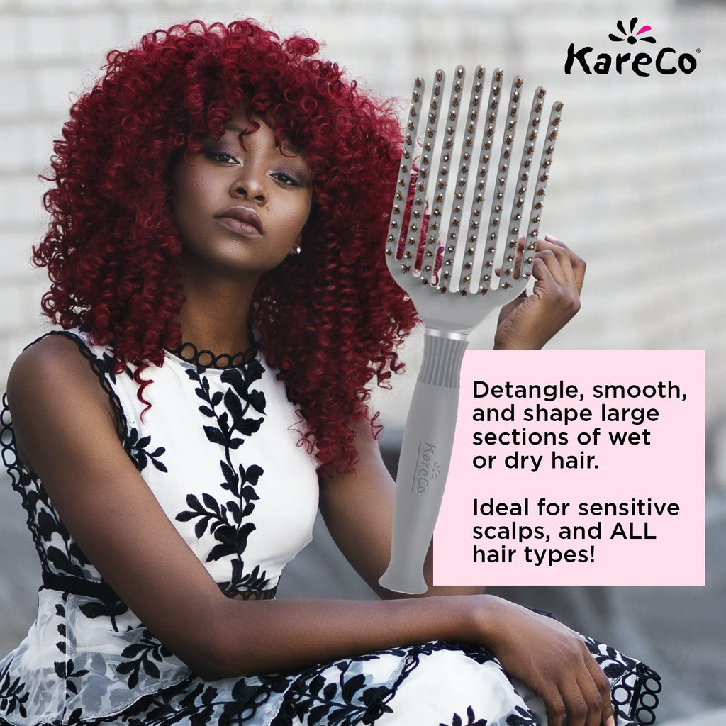 KareCo Premium Tangle Buster Brush – Travel Detangling Hair Brush with Non-Slip Rubber Handle & Soft Nylon Bristles, Wet & Dry Hair Detangler for All Types, Gray