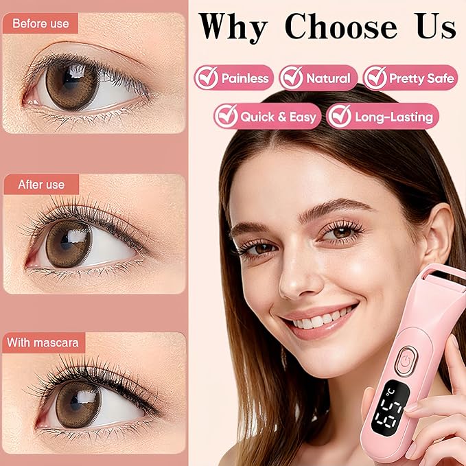 Heated Eyelash Curlers, Rechargeable Electric Eyelash Curler with Dual-Arc Design & 3 Adjustable Temperature Natural Curl Perfect Fit for Women(Pink B)