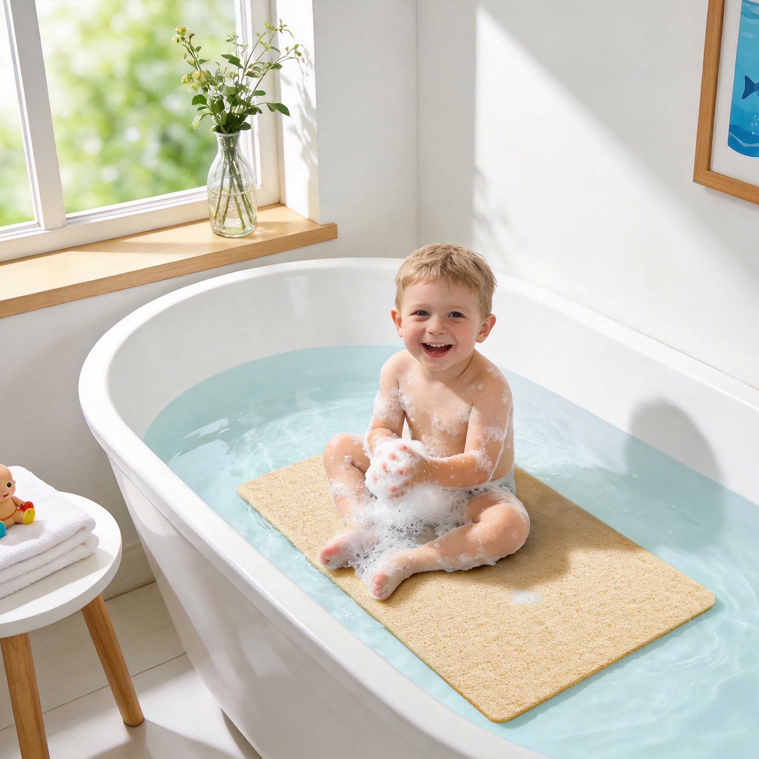 Asvin Soft Textured Bath, Shower, Tub Mat, 24x16 Inch, Phthalate Free, Non Slip Comfort Bathtub Mats with Drain, PVC Loofah Bathroom Mats for Wet Areas, Quick Drying