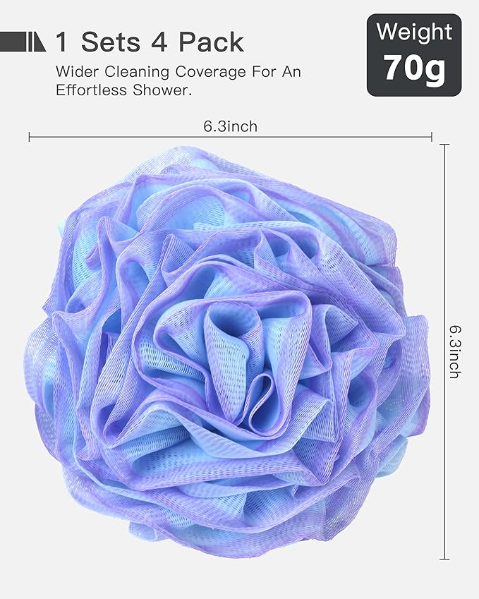 Loofah Bath Sponge, Large Exfoliating Body Scrubber, 4-Piece Loofa Set