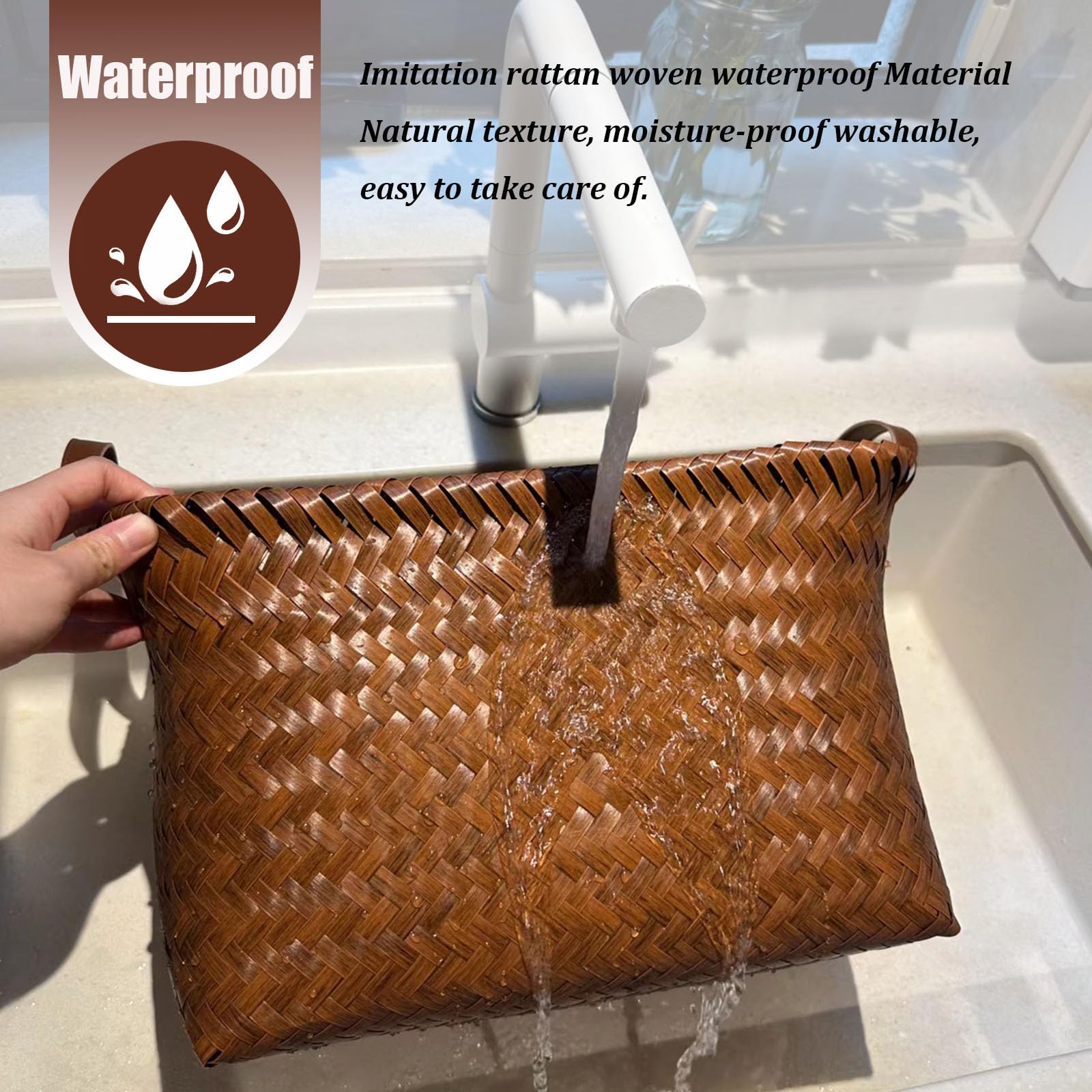 BROWNLILY Handwoven Clothes Basket Laundry Hampers Large Wicker Storage Baskets for Shelves Blankets Closet Storage Bins Car Bedroom Bathroom Organizers and Storage Bath (8, Brown)