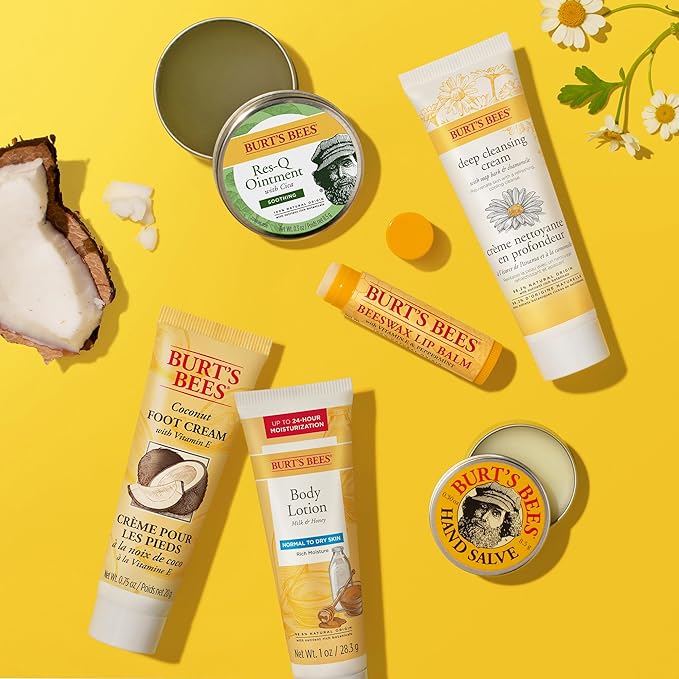 Burt's Bees Timeless Minis Kit, with Coconut Foot Cream, Milk and Honey Body Lotion, Deep Cleansing Cream, Res-Q Ointment, Hand Salve and Beeswax Lip Balm, natural origin skin care
