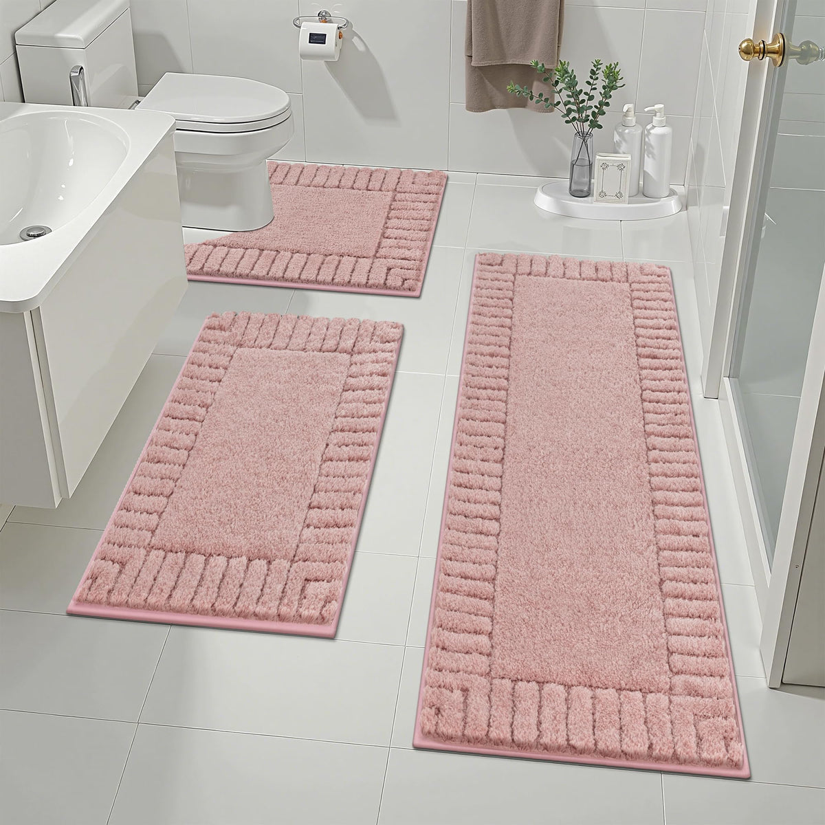 Pauwer Bathroom Rugs Sets 3 Piece, Microfiber Bath Mat Set, Black
