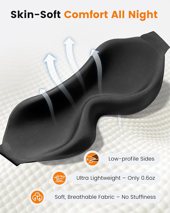Sleep Masks for Women Men: True Blackout Eye Mask for Sleeping, 3D Contoured Zero Eye Pressure, Lash-Friendly (Blink Freely), Side Sleeper Comfort, Adjustable Strap Blindfold, Night Eye Cover