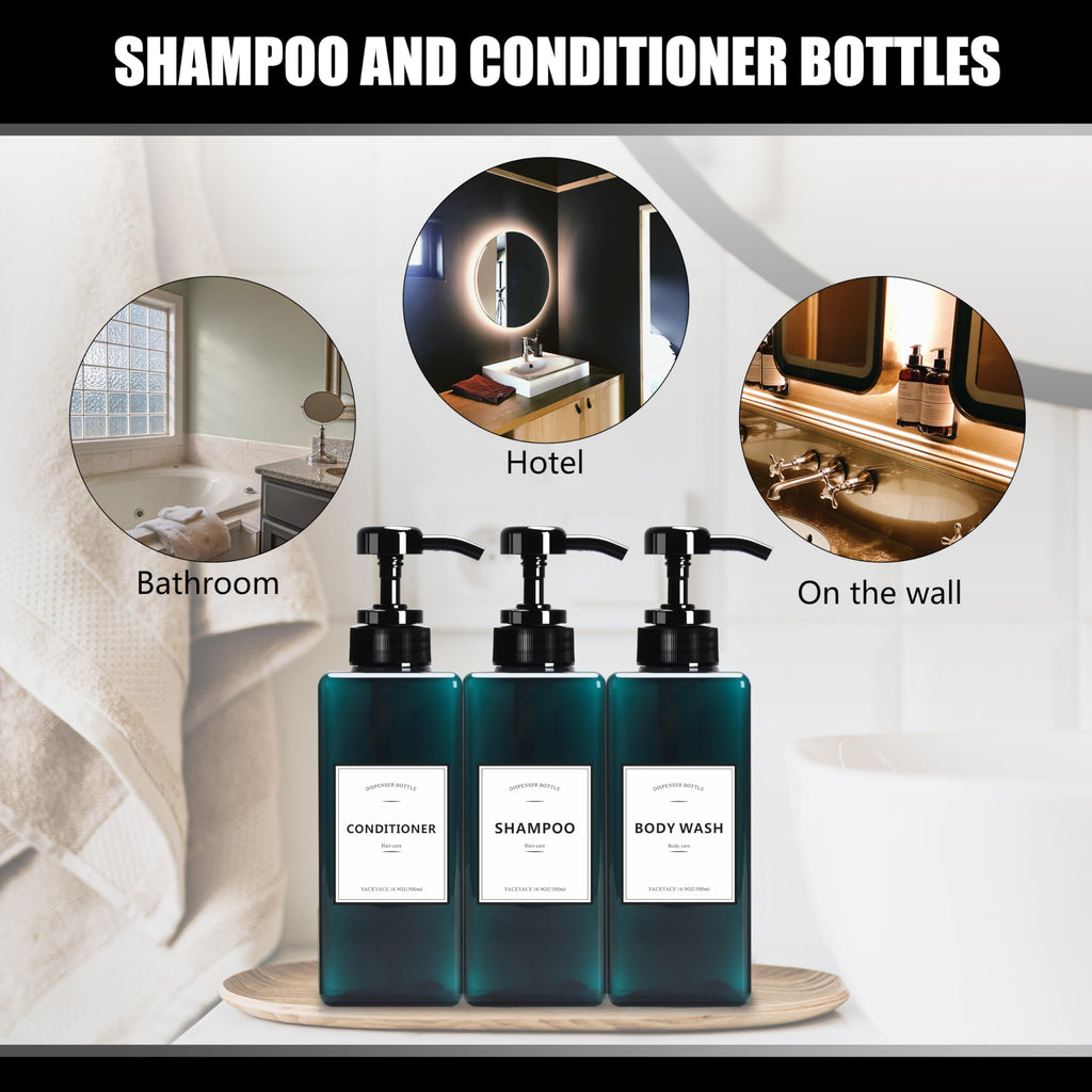 Travel Shampoo Bottles,YACEYACE 16.9oz Set of 3 Empty Shower Bottles