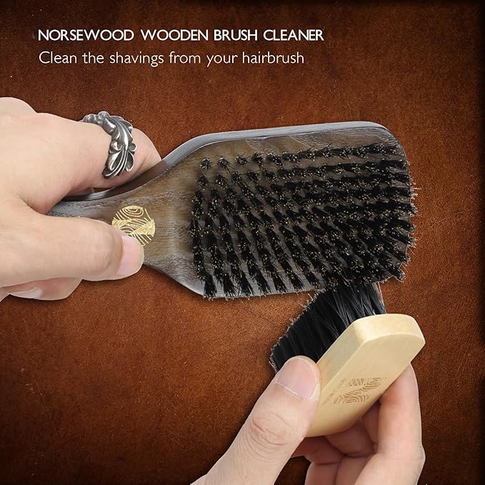 NORSEWOOD Boar Bristle Brush for Shine and Texture - Stiff Bristles for Medium Hair/Beards, Cleaning Brush Included