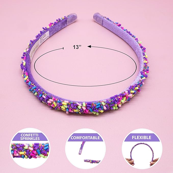 FROG SAC 4 Thin Headbands for Girls - Sequin Headband Set for Kids, Sprinkle Hair Bands for Children, Cute Sparkly Glitter Girl Non Slip Headband, Toddler Hair Accessories (Multicolor Sprinkles, Kids)