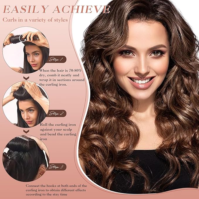 NUNFLUE Heatless Curls Overnight Set - Jumbo Soft Hair Curlers to Sleep In, No Damage Velvet Curling Rods with Silk Scarf, Overnight Non-Heating Sleep Styling Tools for All Hair Types