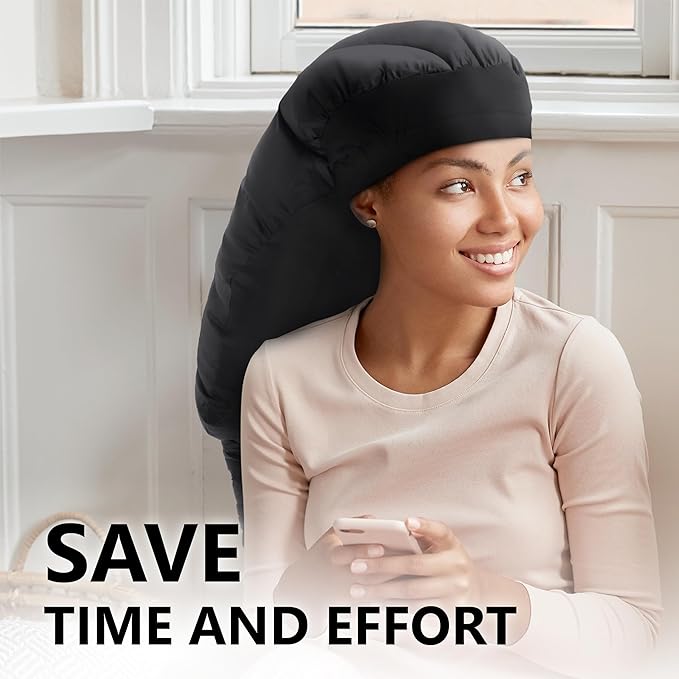 Large Bonnet Hair Dryer Attachment for Locs, Dreadlocks & Natural Curly Hair – XL Soft Satin Hooded Bonnet w/Integrated Headband, Reduces Heat on Ears & Neck, Fast Drying & Deep Conditioning