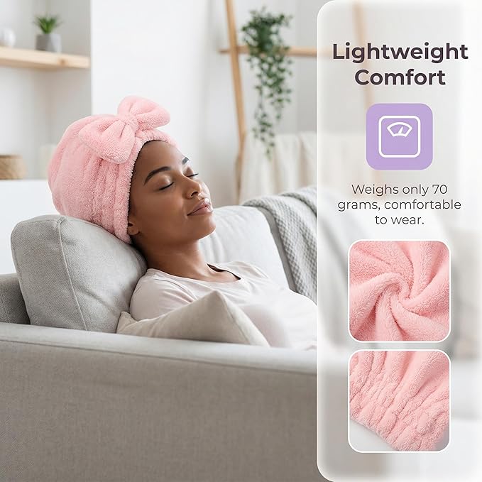 Microfiber Hair Drying Cap, Quick Dry Hair Towel Wrap, Super Absorbent Hair Turban with Bow Design, Soft Shower Head Wrap for Women,Cute Bow Hair Towel Girls Hair Towel ，Anti frizz ，Travel 4pcs